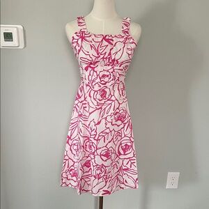 Rare Editions White Midi Dress with Pink Floral Print